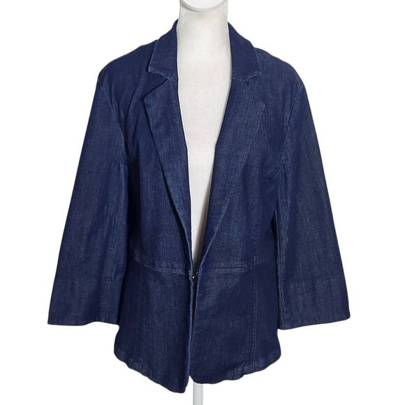 Cato Dark Wash Denim Jacket Size Large 3/4 Sleeve Denim Blazer - Picture 1 of 10